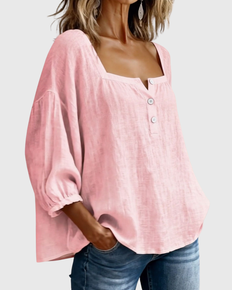 Arianne - Damen Bluse mit quadratischem Ausschnitt und 3/4 Puffärmeln