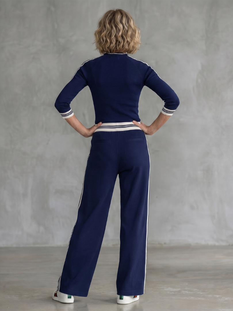 Eirlys - Enganliegendes Langarm-Top mit Weitbein-Hosen-Set