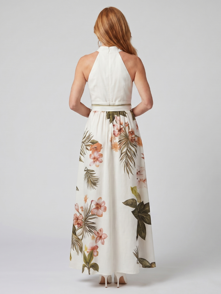 Wiese - Drapiertes Halfter Botanisches Panel Maxikleid