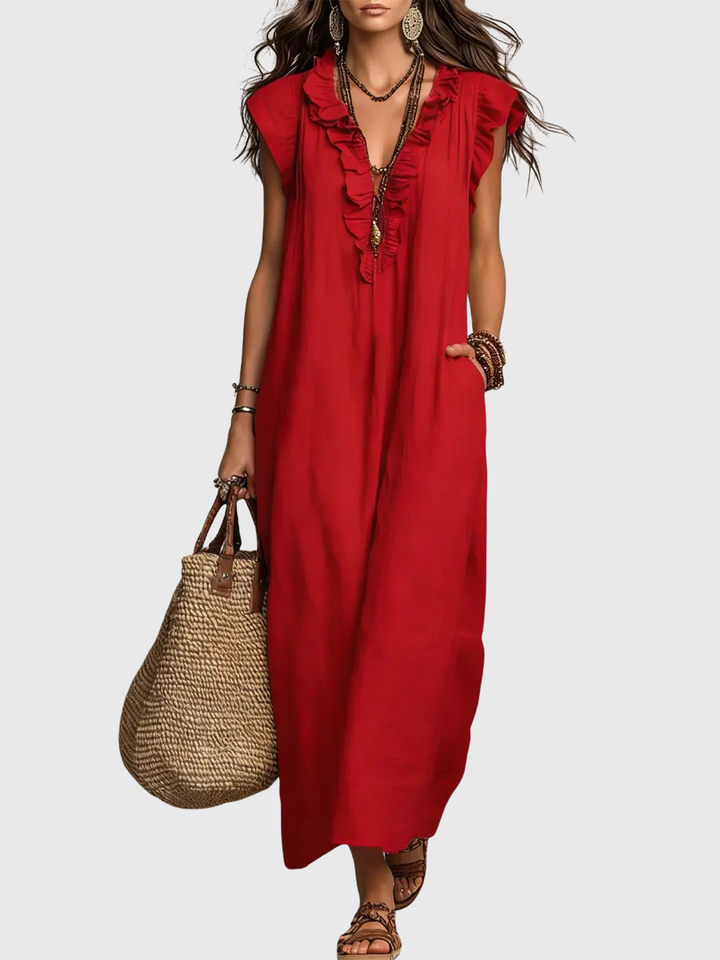 Maeve - Langes Kleid im Boho-Stil aus Leinen und Baumwolle