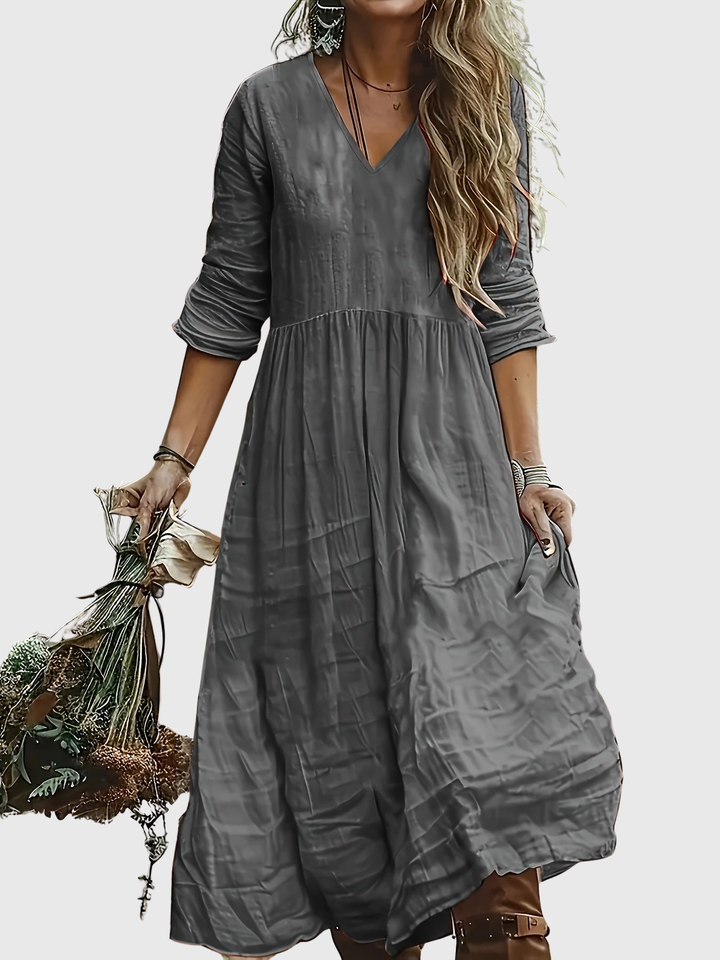 Sharon - Modisches Langarmkleid mit V-Ausschnitt