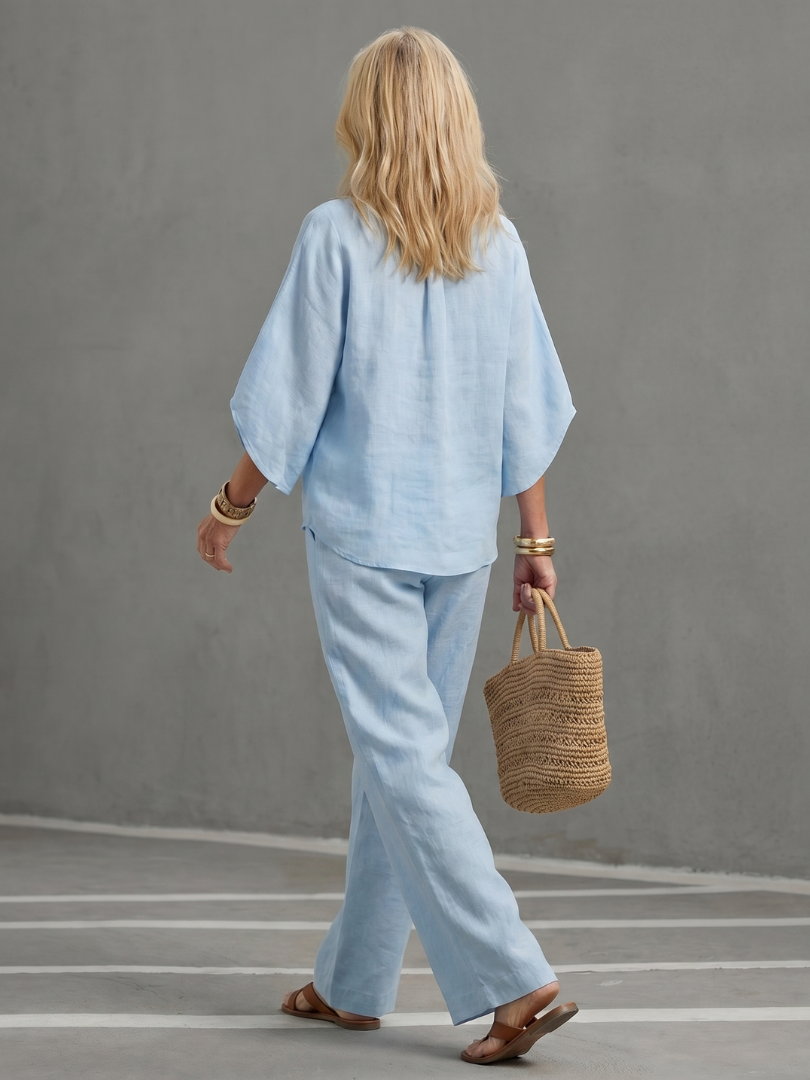 Amity - Knopf-Front Relaxed Tunika-Hosen-Set