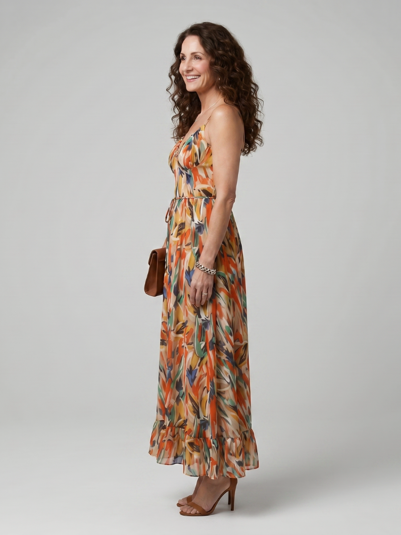 Quill - Spaghetti-Träger Midi-Kleid mit abstraktem Druck