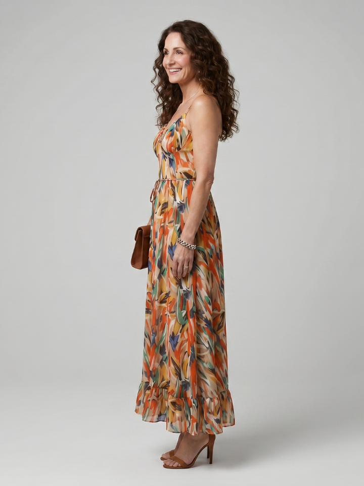 Quill - Spaghetti-Träger Midi-Kleid mit abstraktem Druck