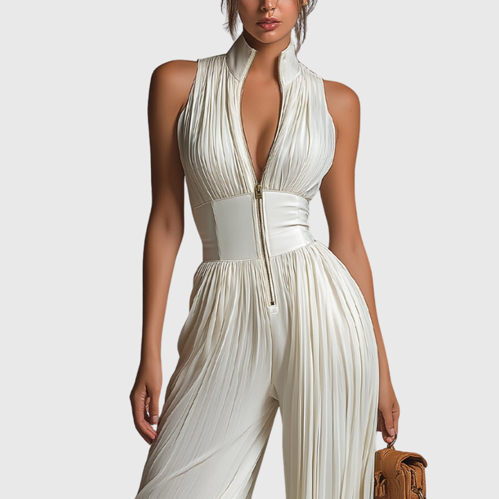 Sofia - Jumpsuit Weisser Faltenchiffon