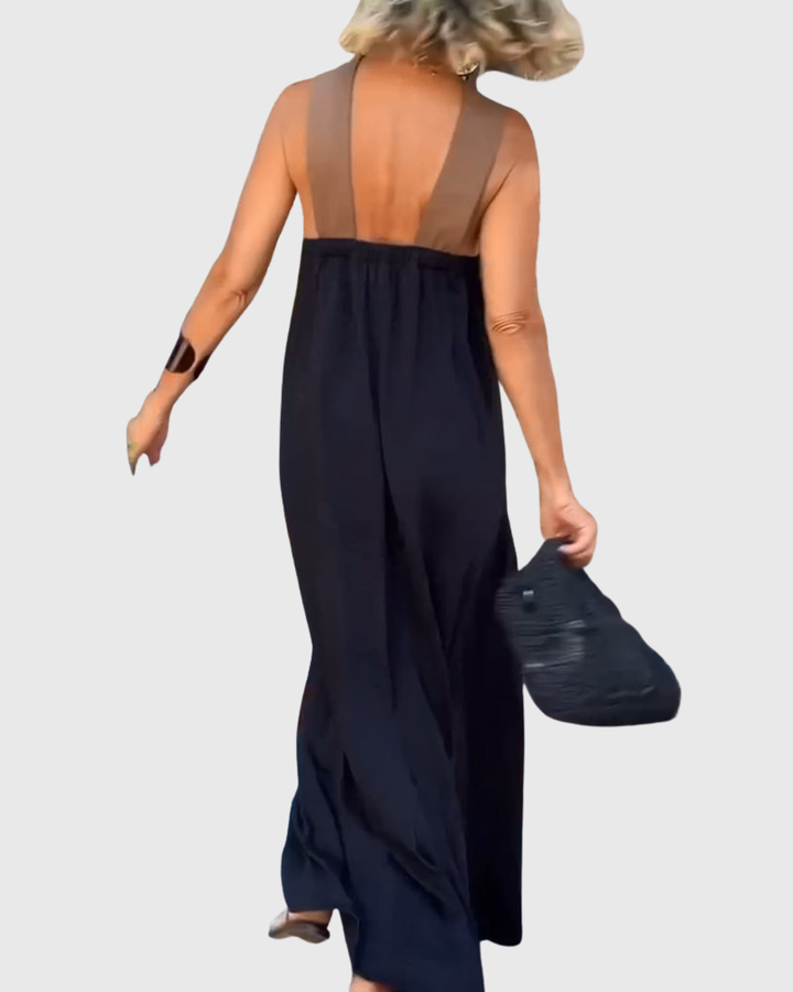 Cassy - Elegantes Crossover Halter Maxikleid Leichtes Schwarz