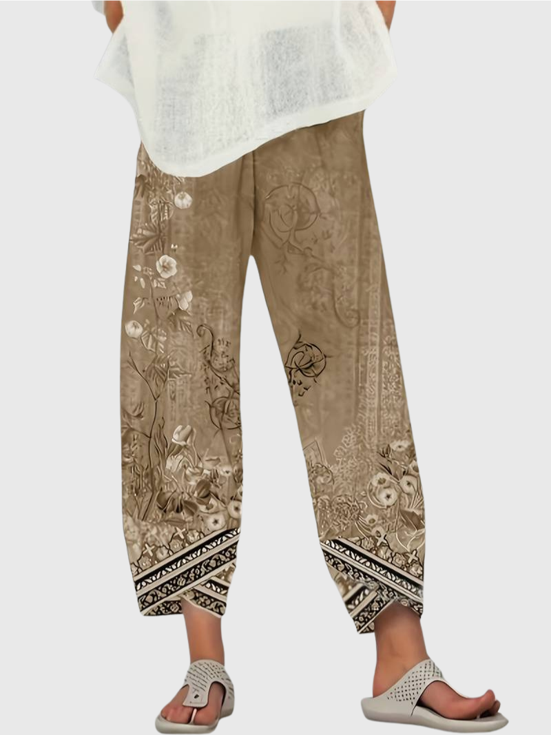 Natasha - Vintage Blumen Capri Hose mit elastischem Bund