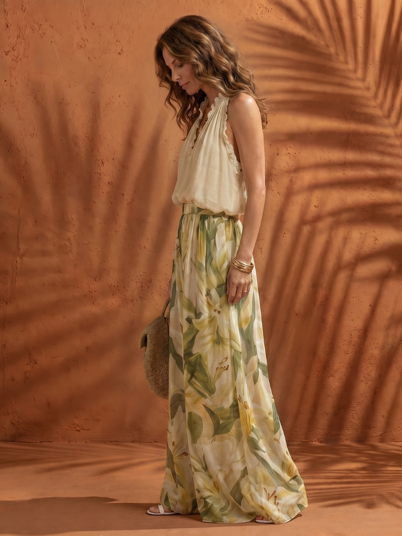 Solange - Halter Neck Bluse Floral Weite Hose Set