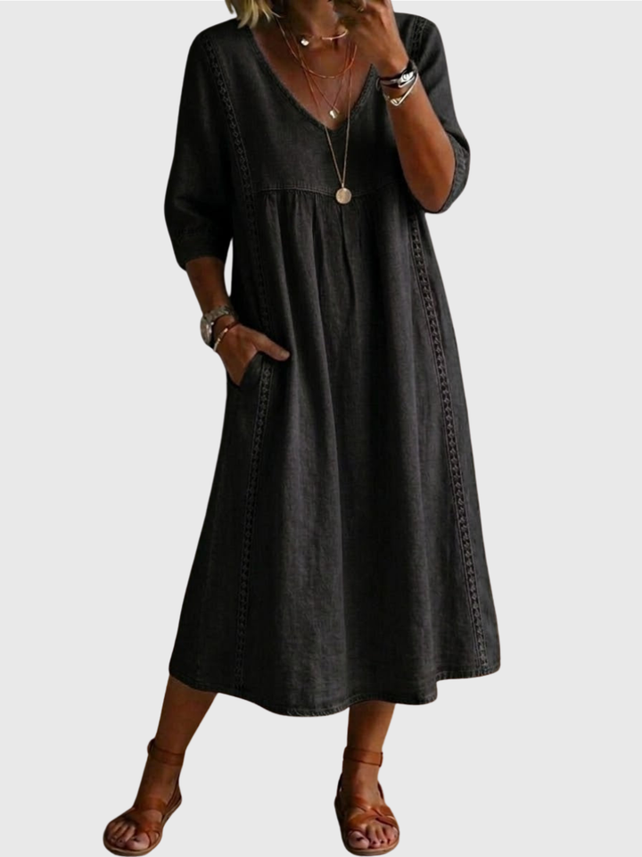 Sheena - Lässiges, lockeres Patchwork-Kleid mit Spitzenbesatz