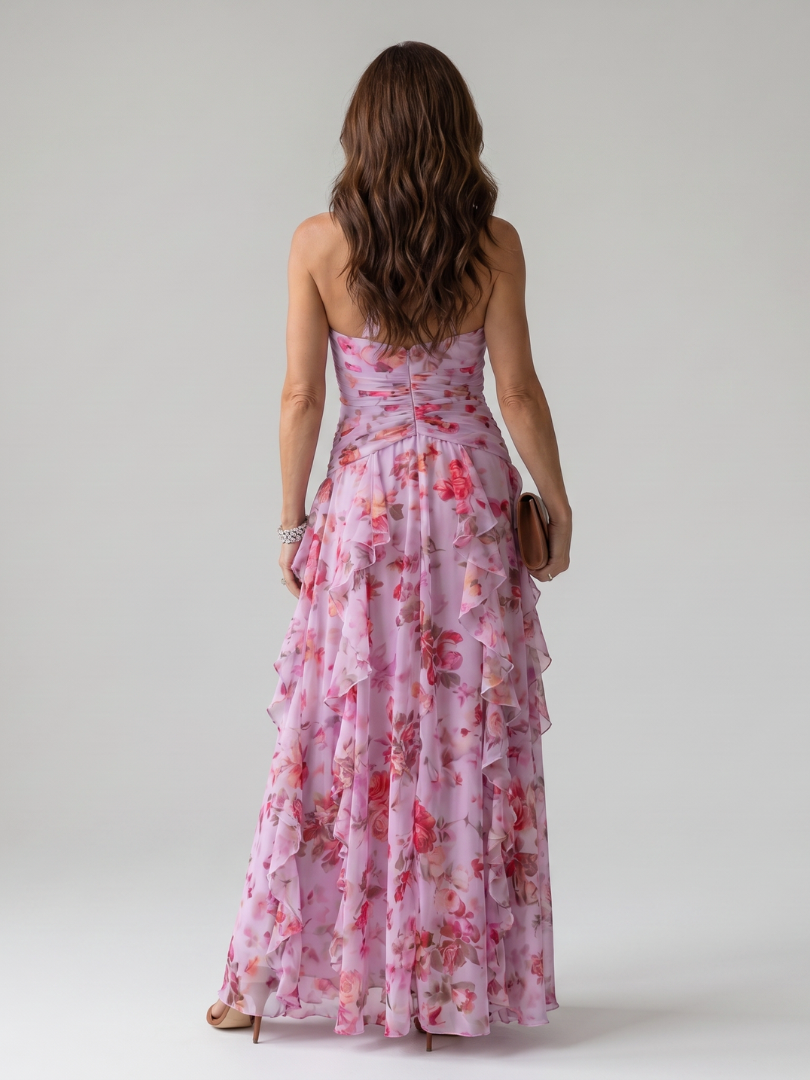 Nori - Halterneck-Rüschentop-Blumen-Maxikleid