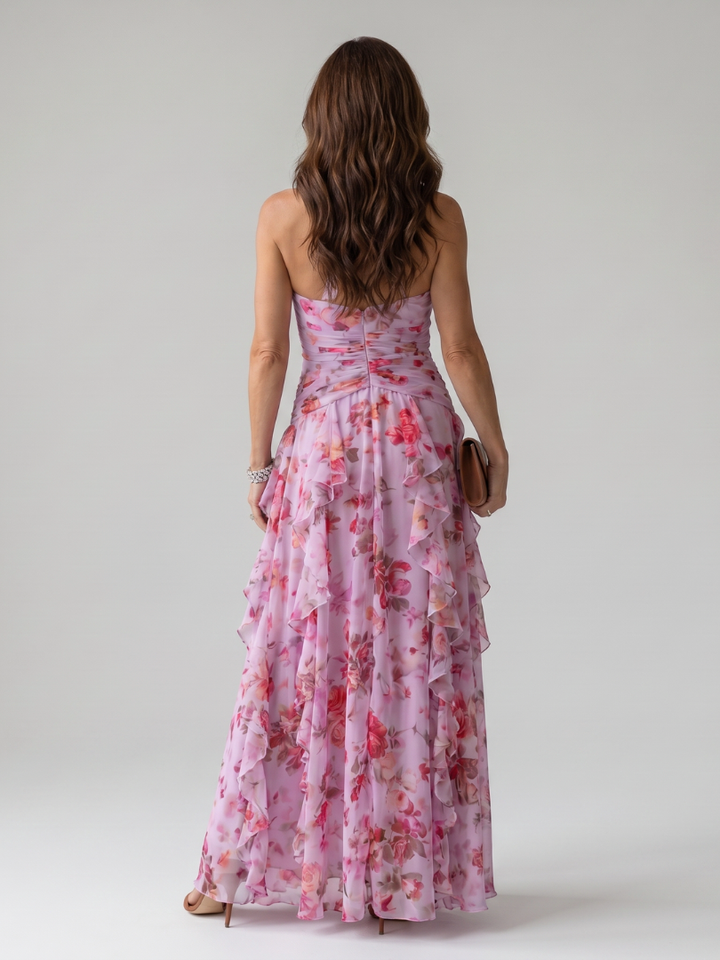 Nori - Halterneck-Rüschentop-Blumen-Maxikleid