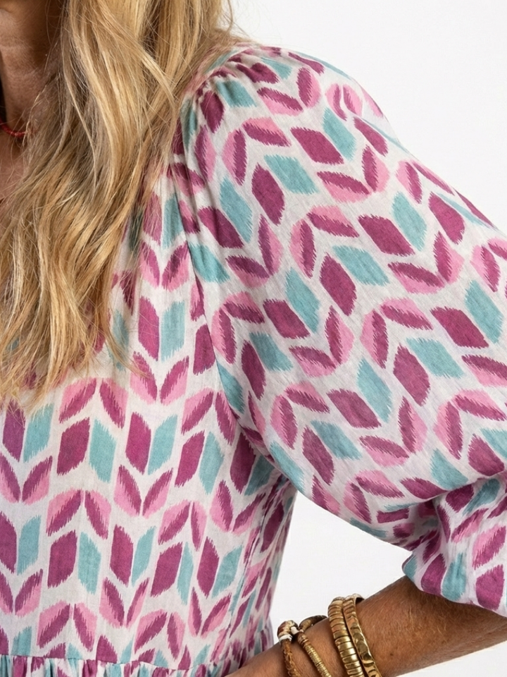 Mireya - Geometrisches Print Langarm-Tierkleid