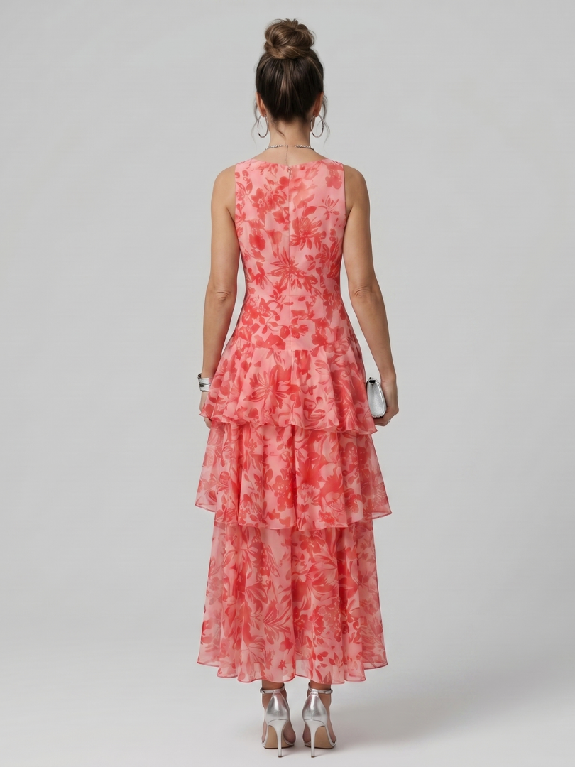 Gala - Tiefer V-Ausschnitt Ärmelloses Midi-Kleid mit malerischem