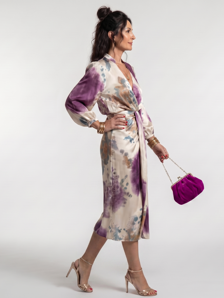 Valentina - Kreuzwickel-Taille Bedrucktes Midi-Kleid