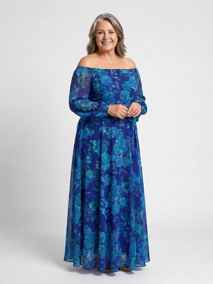 Aspen - Off-Shoulder Blumenkleid Maxi