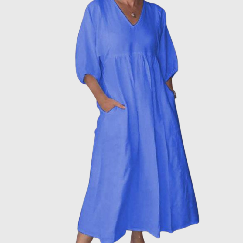 Zandrea - Lockeres Midi-Kleid mit V-Ausschnitt