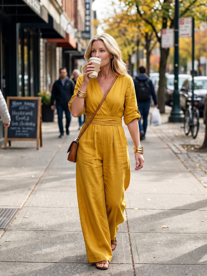 Wanda - Kreuz-Front Weitbeiniger Jumpsuit