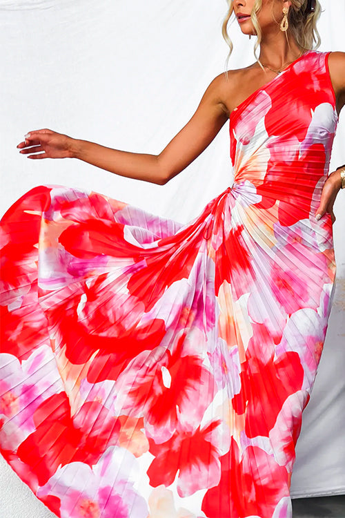 Yanira - Elegantes One-Shoulder Maxikleid mit floralem Print
