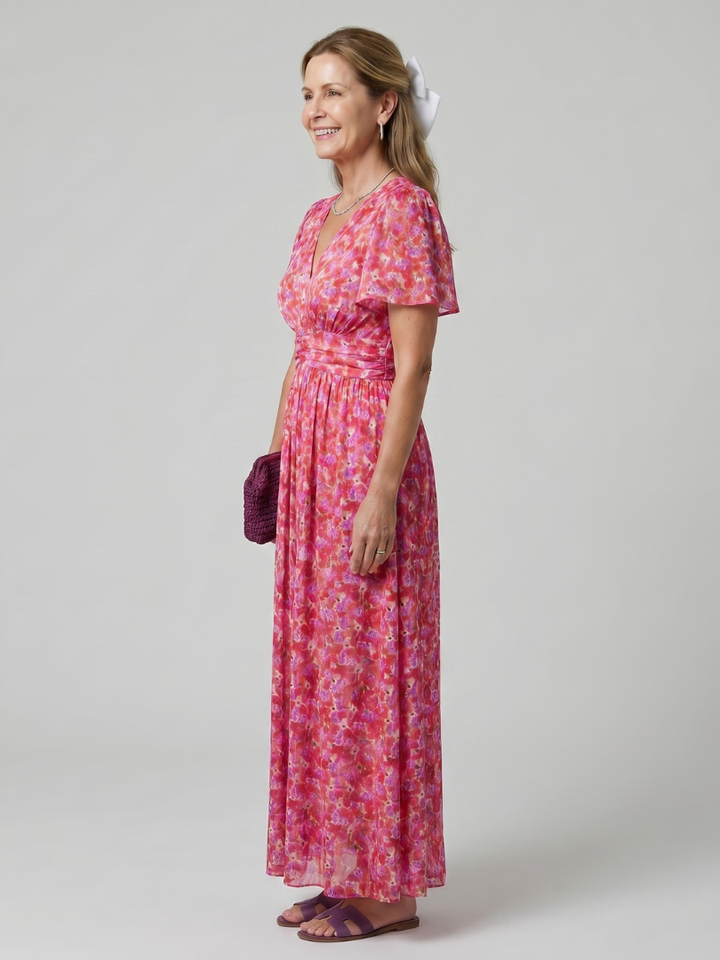 Juna - Kurzarm Ditsy Floral Print Midi Kleid