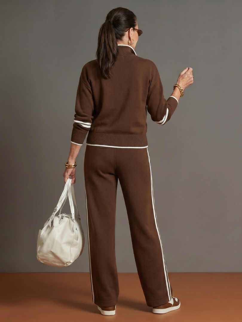 Regen - Zip-Hals Langarm-Seitenstreifen Leggings-Set