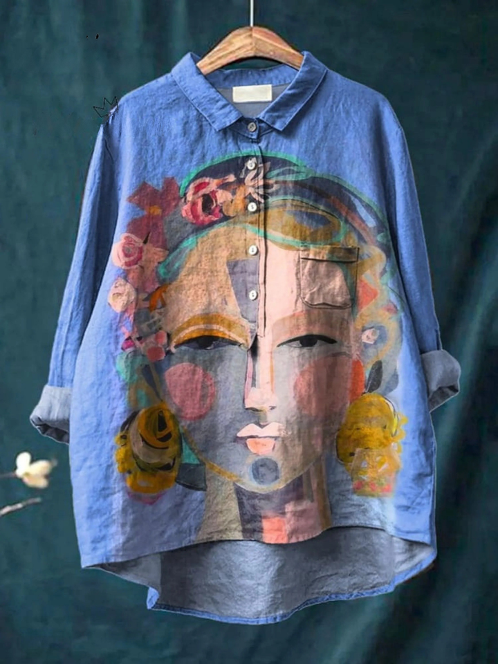 Eugen - Ölmalerei Freda Porträt Kunst Bedrucktes Damen Casual Shirt