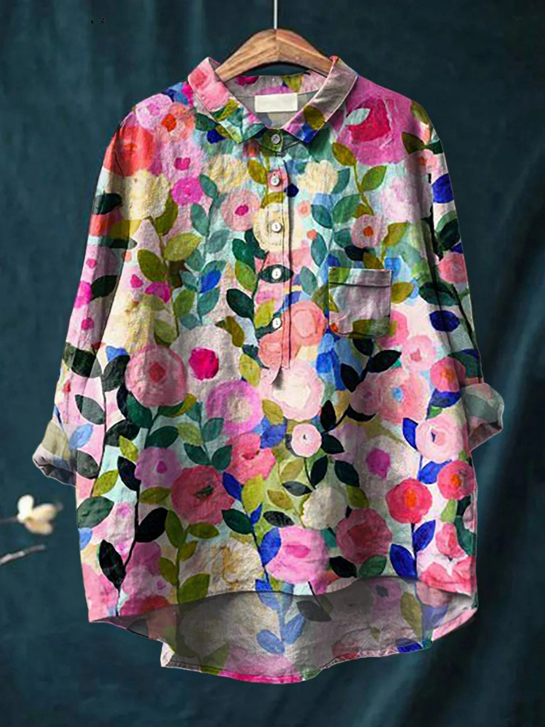 Delia - Buntes Frühlingsblumenmuster Damen Casual Hemd