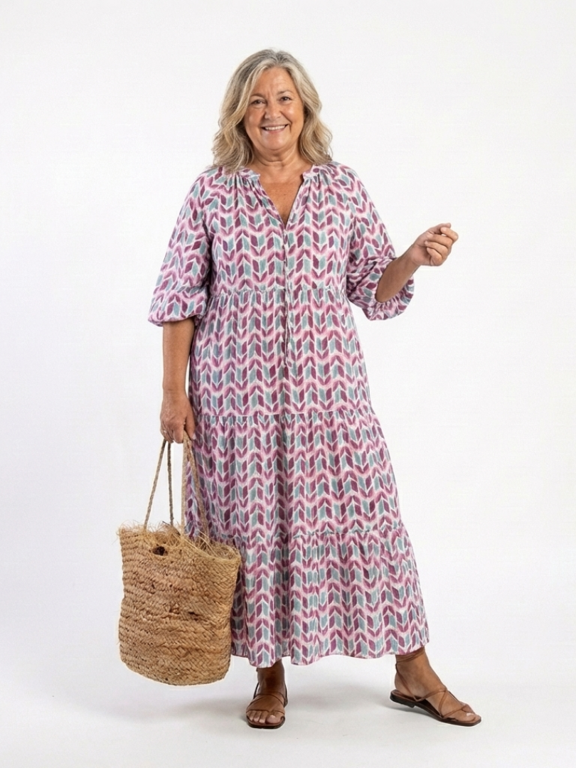 Mireya - Geometrisches Print Langarm-Tierkleid