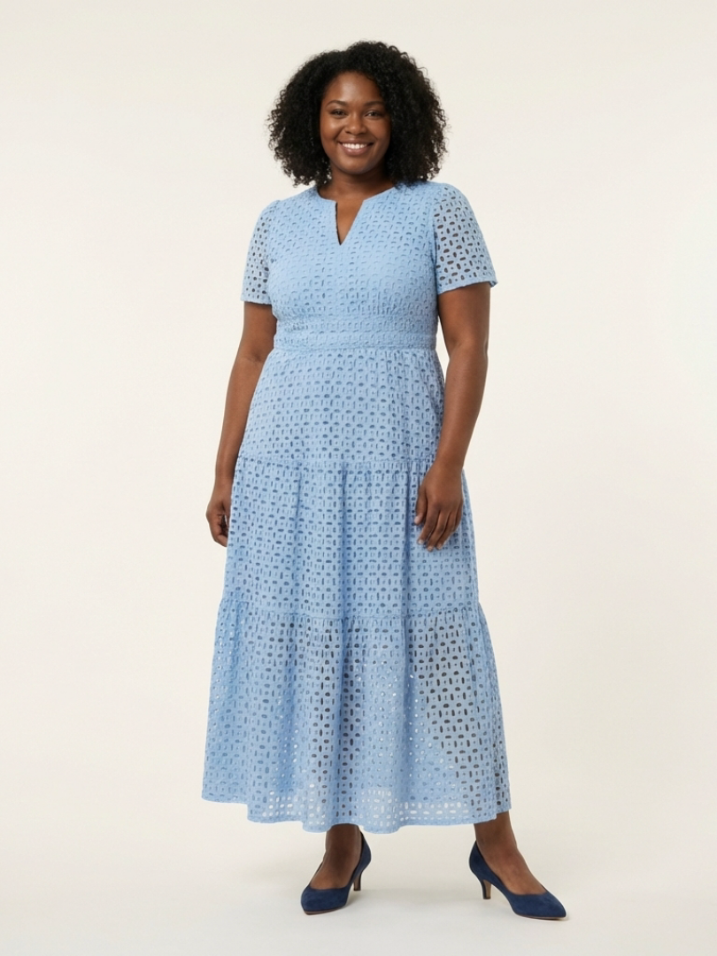 Brielle - V-Ausschnitt Kurzarm Schichten Midi Kleid