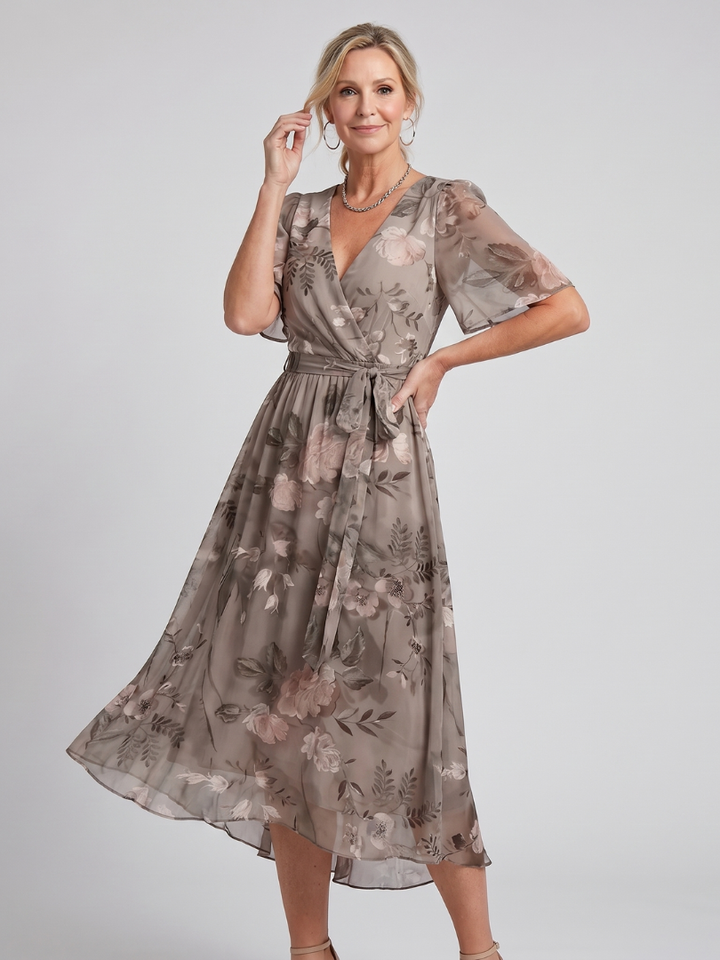 Mirabel - Kleid mit schwingenden Ärmeln und geraffter Taille