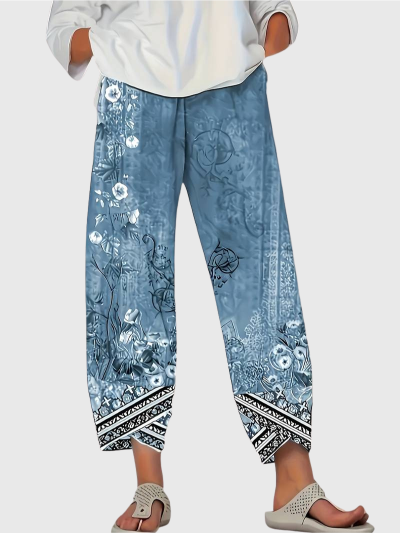 Natasha - Vintage Blumen Capri Hose mit elastischem Bund