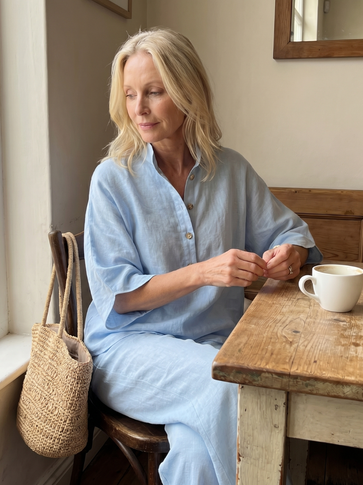 Amity - Knopf-Front Relaxed Tunika-Hosen-Set