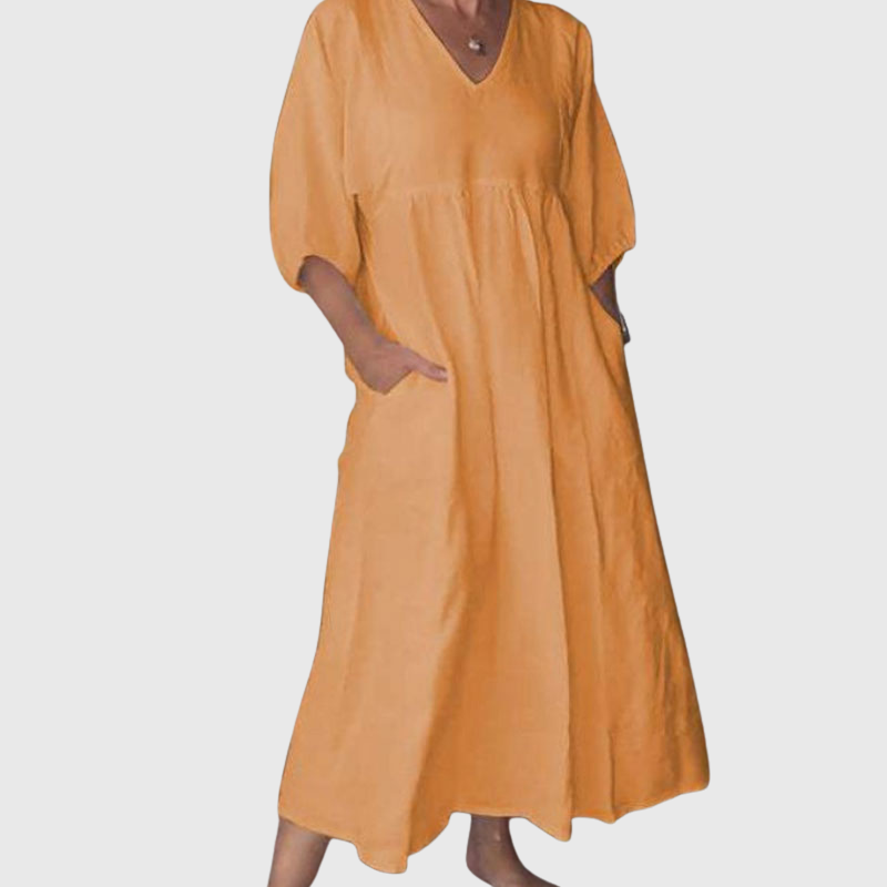 Zandrea - Lockeres Midi-Kleid mit V-Ausschnitt