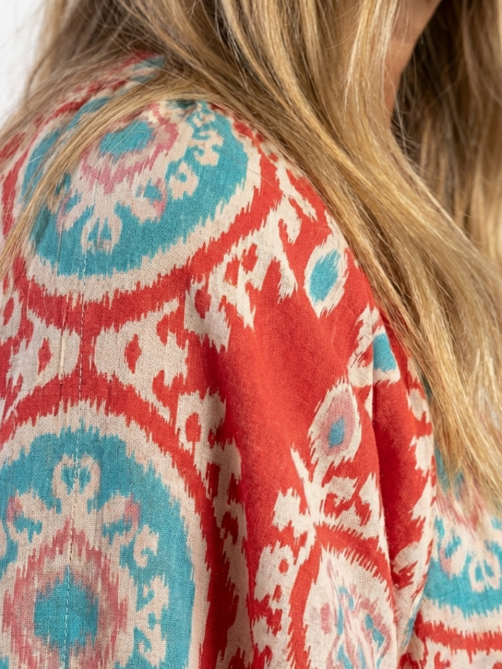 Zaria - Paisley-Druck V-Ausschnitt Kurzarm Midi-Kleid