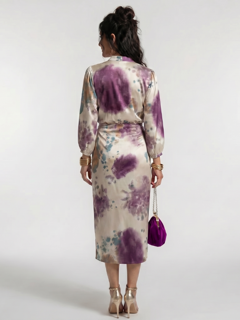Valentina - Kreuzwickel-Taille Bedrucktes Midi-Kleid