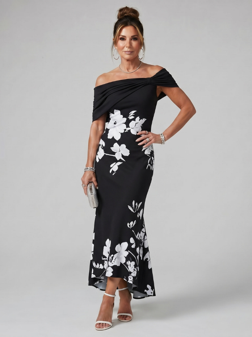Cosma - Off-Shoulder Midi-Kleid mit Drapierung