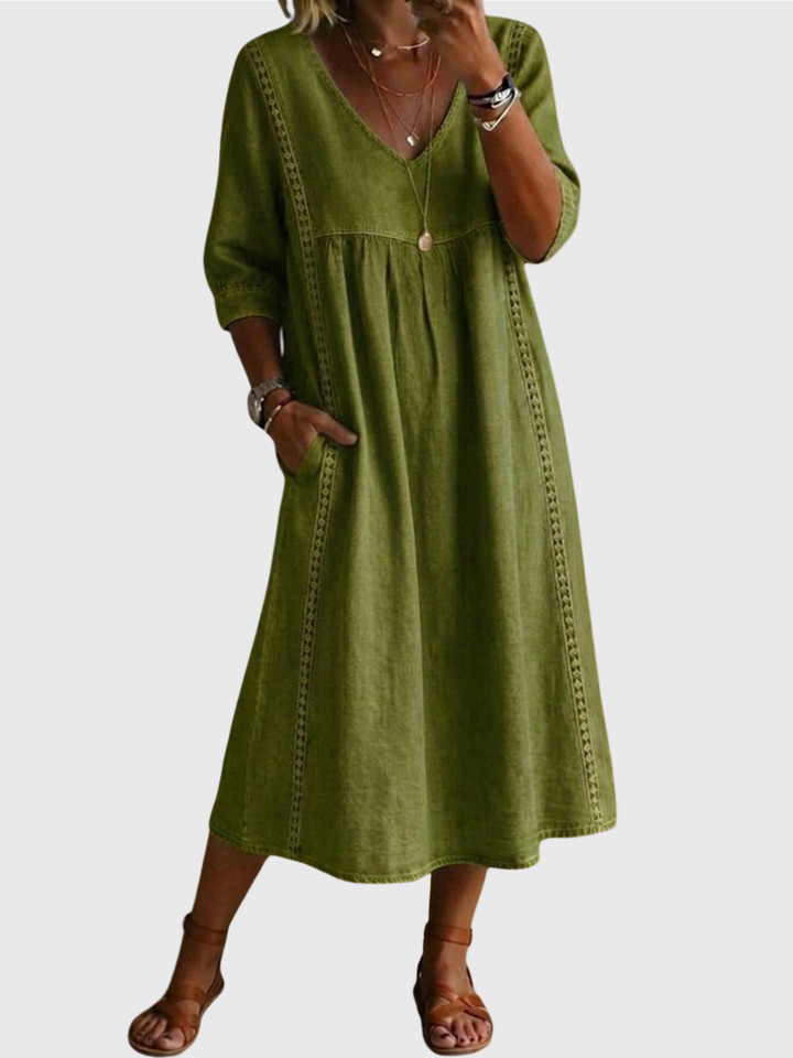 Sheena - Lässiges, lockeres Patchwork-Kleid mit Spitzenbesatz