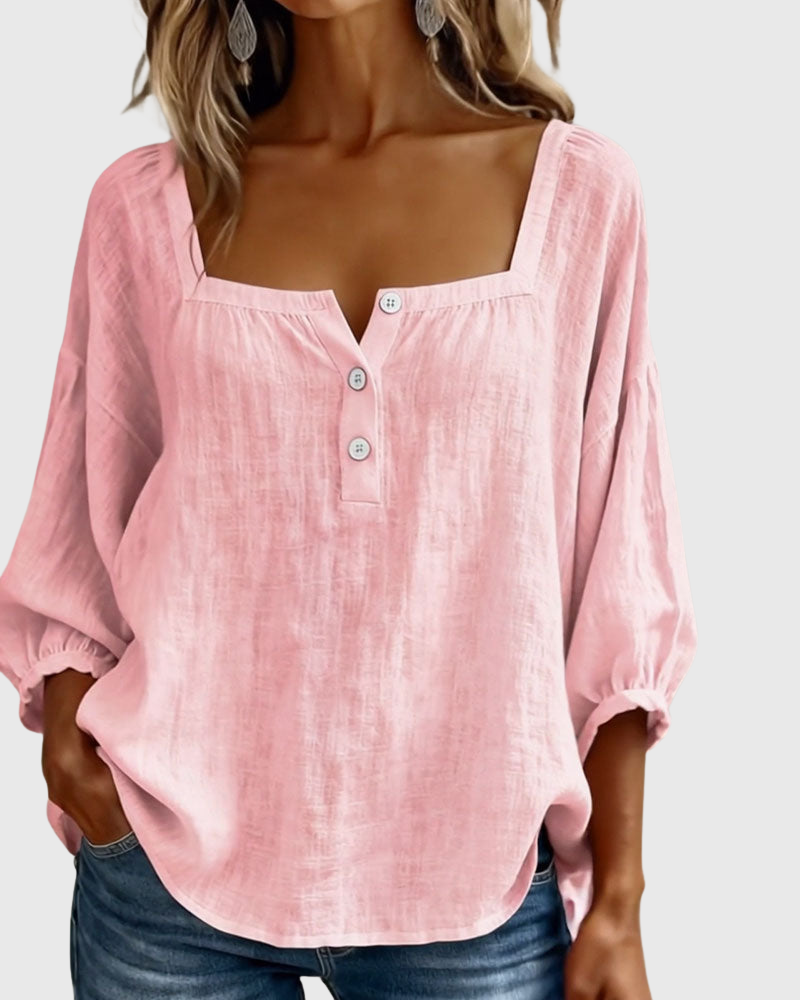 Arianne - Damen Bluse mit quadratischem Ausschnitt und 3/4 Puffärmeln