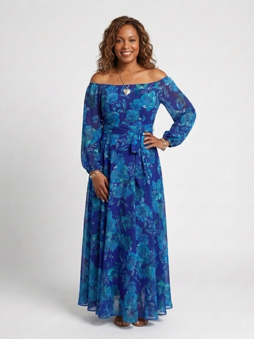 Aspen - Off-Shoulder Blumenkleid Maxi