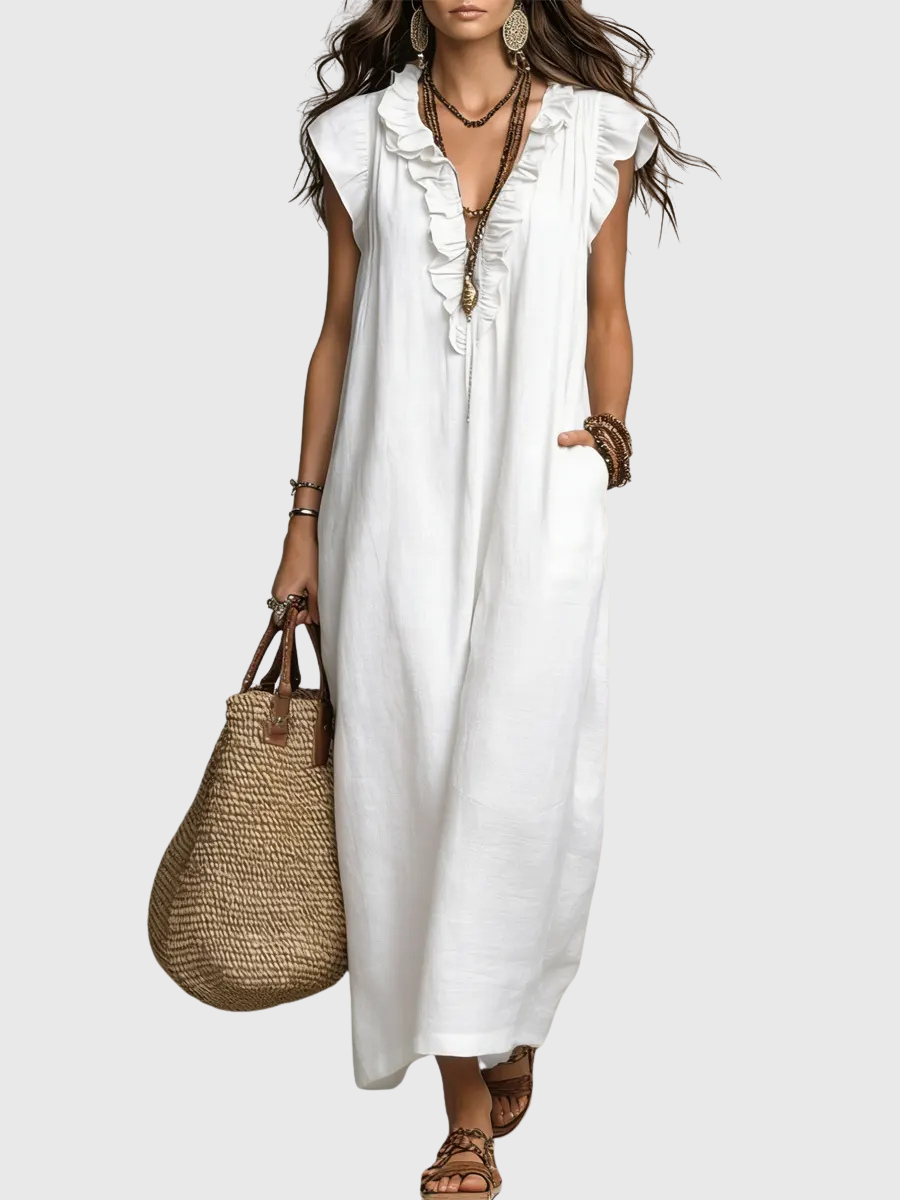 Maeve - Langes Kleid im Boho-Stil aus Leinen und Baumwolle