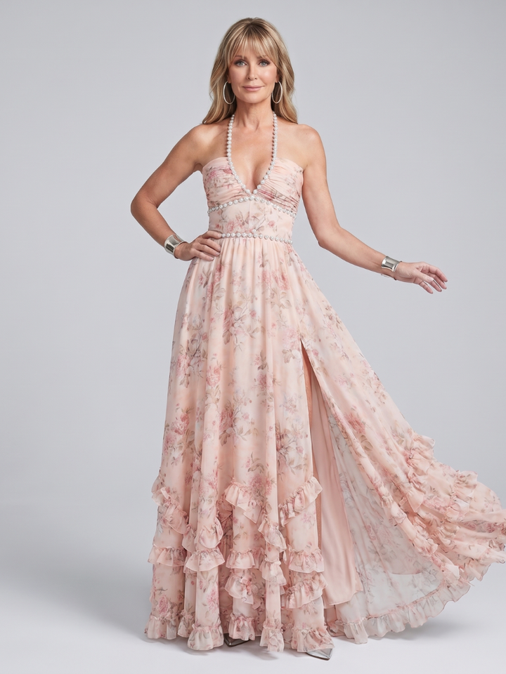 Alessia - Maxikleid mit Blumenmuster und Halterneck