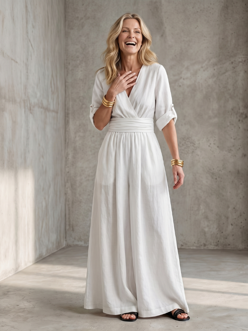 Wanda - Kreuz-Front Weitbeiniger Jumpsuit
