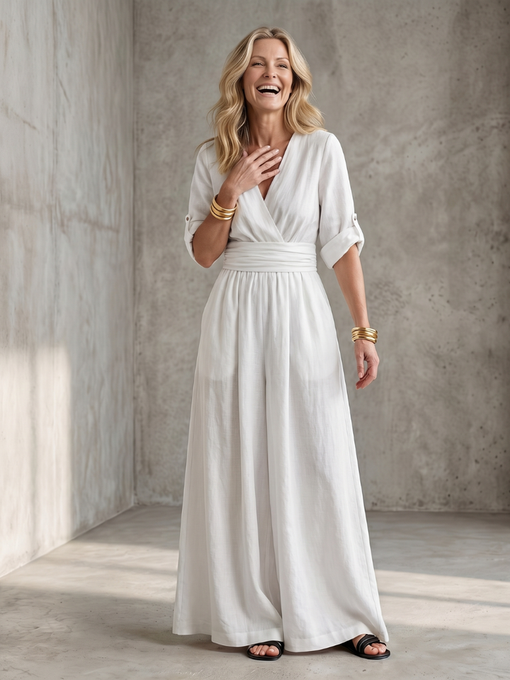 Wanda - Kreuz-Front Weitbeiniger Jumpsuit