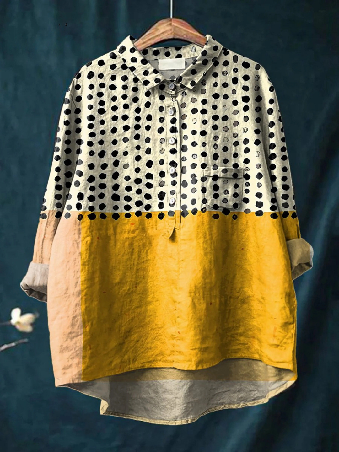 Alessia - Damen Hemd mit gelben Farbblock-Dots-Print