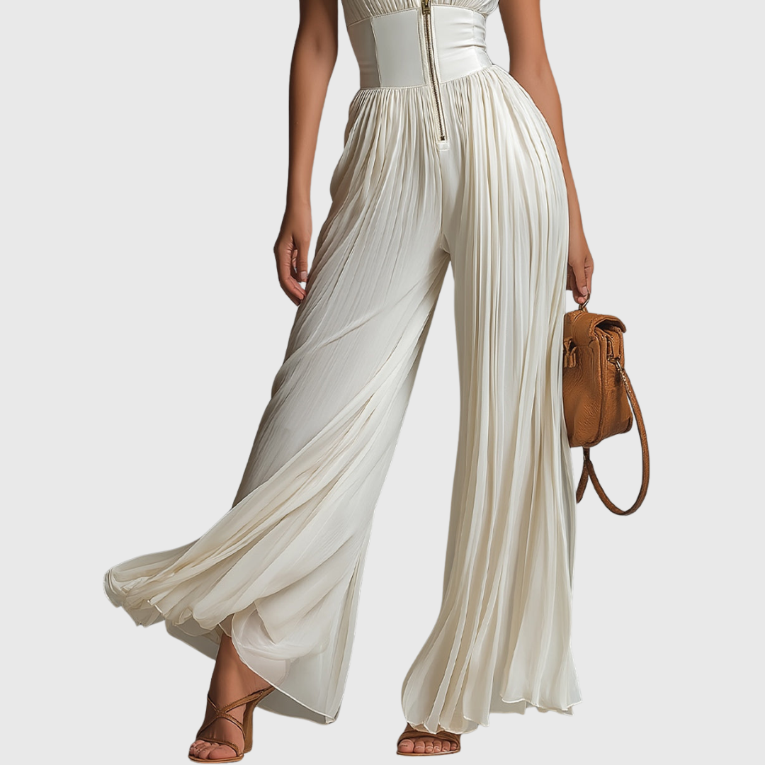 Sofia - Jumpsuit Weisser Faltenchiffon