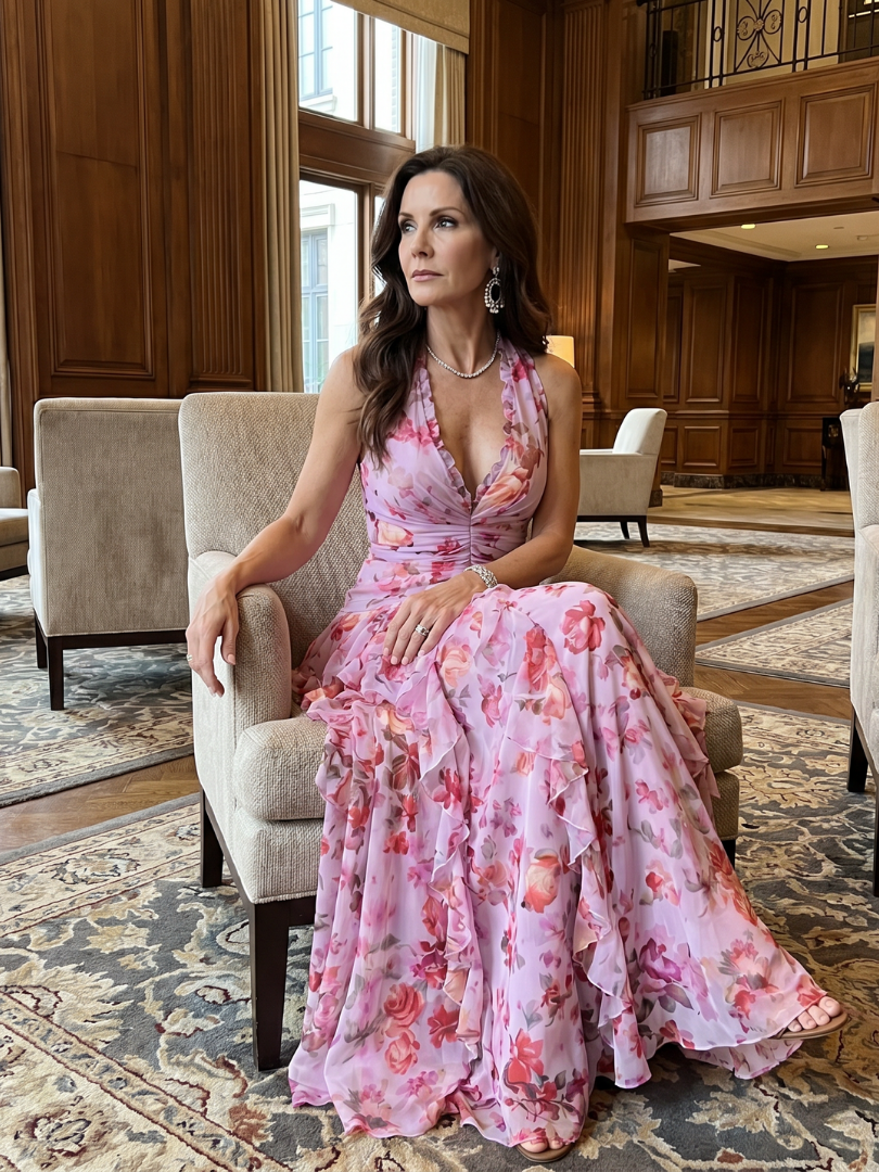 Nori - Halterneck-Rüschentop-Blumen-Maxikleid