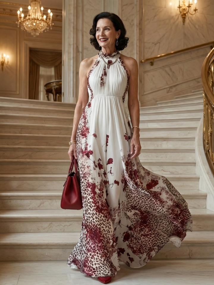 Orlune - Faltendes Weisses Maxikleid