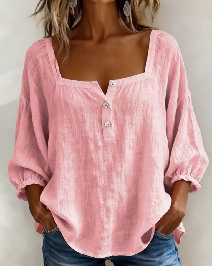 Arianne - Damen Bluse mit quadratischem Ausschnitt und 3/4 Puffärmeln