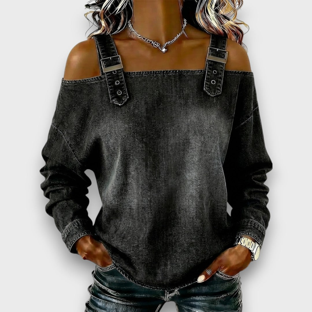 Elama - Off-Shoulder Denim Top