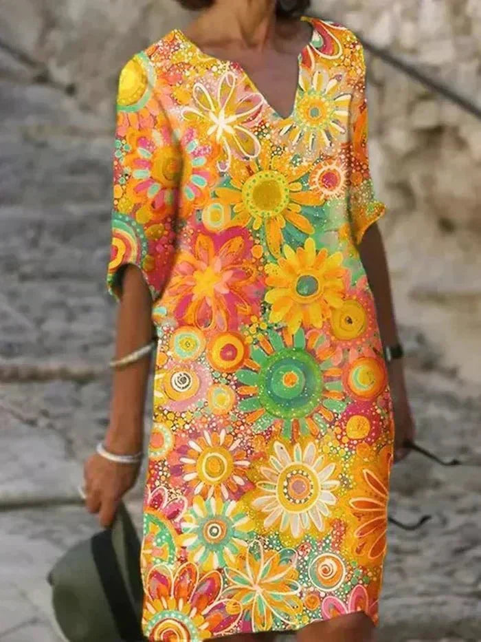 Nira - Lebhaftes Blumenkleid Midi