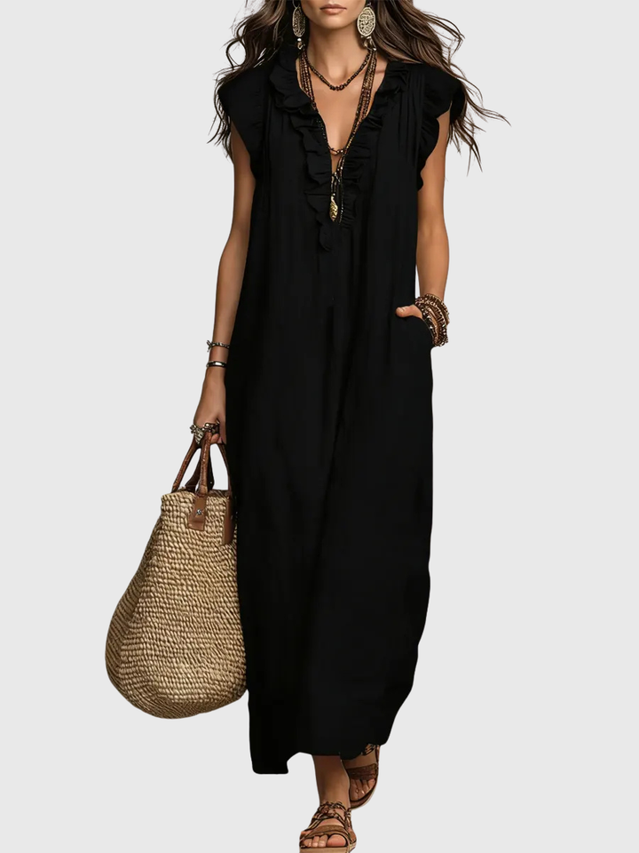 Maeve - Langes Kleid im Boho-Stil aus Leinen und Baumwolle